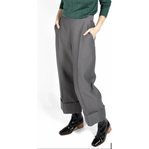 Rachel Comey 6 Grey Crepe Cuff wide leg cuffed rotation pants - Picture 1 of 6
